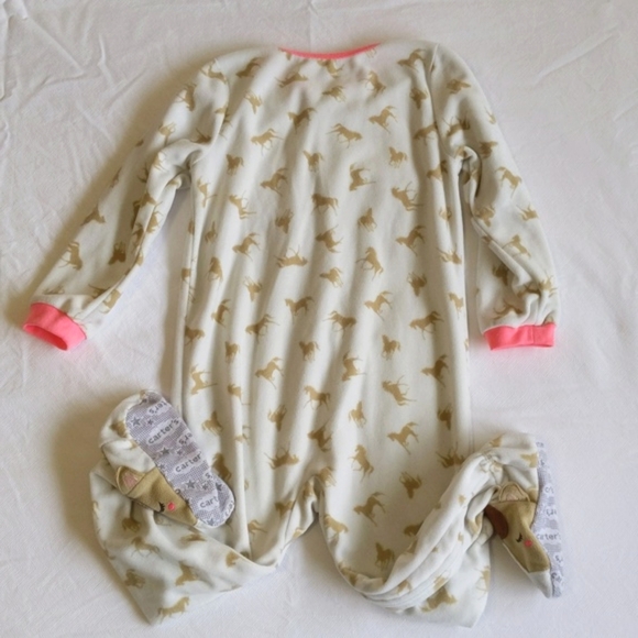 carter's horse print fleece zipper footie sleeper pajamas 3T toddler girls - Picture 7 of 7